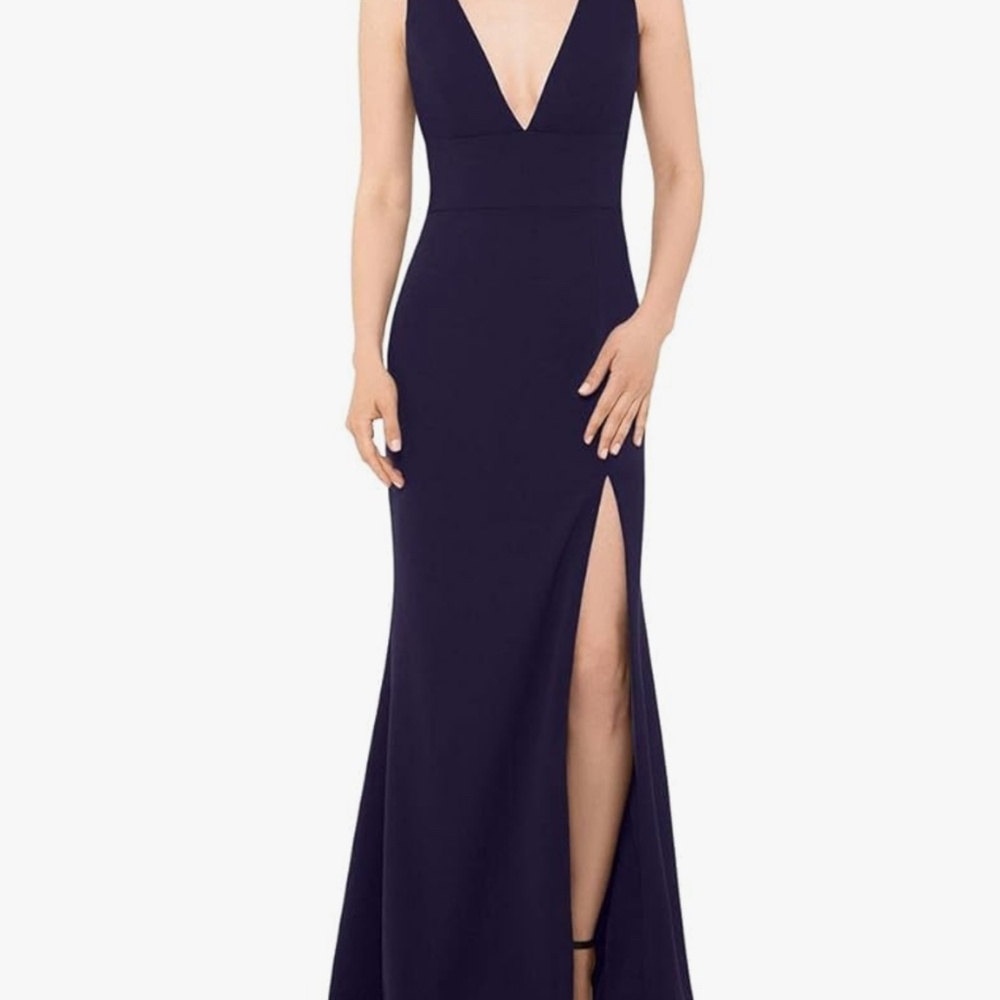 Betsy & Adam Womens V-Neck Maxi Evening Dress